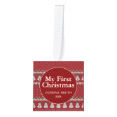 Elegant Baby's First Christmas Custom Name Photo  キューブオーナメント (正面)