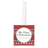 Elegant Baby's First Christmas Custom Name Photo  キューブオーナメント (正面)