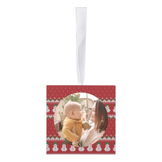 Elegant Baby's First Christmas Custom Name Photo  キューブオーナメント (右)