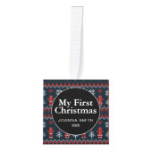 Elegant Baby's First Christmas Custom Name Photo  キューブオーナメント (正面)