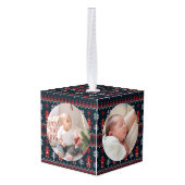 Elegant Baby's First Christmas Custom Name Photo  キューブオーナメント (裏面アングル)