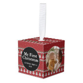 Elegant Baby's First Christmas Custom Name Photo  キューブオーナメント (正面アングル)