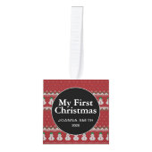 Elegant Baby's First Christmas Custom Name Photo  キューブオーナメント (正面)