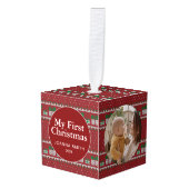 Elegant Baby's First Christmas Custom Name Photo  キューブオーナメント (正面アングル)