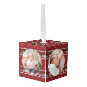 Elegant Baby's First Christmas Custom Name Photo  キューブオーナメント (裏面アングル)