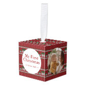 Elegant Baby's First Christmas Custom Name Photo  キューブオーナメント (正面アングル)