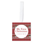 Elegant Baby's First Christmas Custom Name Photo  キューブオーナメント (正面)