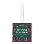 Elegant Baby's First Christmas Custom Name Photo  キューブオーナメント (正面)