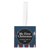 Elegant Baby's First Christmas Custom Name Photo  キューブオーナメント (正面)