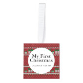 Elegant Baby's First Christmas Custom Name Photo  キューブオーナメント (正面)