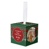 Elegant Baby's First Christmas Custom Name Photo  キューブオーナメント (正面アングル)