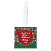 Elegant Baby's First Christmas Custom Name Photo  キューブオーナメント (正面)