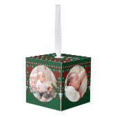 Elegant Baby's First Christmas Custom Name Photo  キューブオーナメント (裏面アングル)