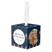 Elegant Baby's First Christmas Custom Name Photo  キューブオーナメント (正面アングル)