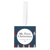 Elegant Baby's First Christmas Custom Name Photo  キューブオーナメント (正面)