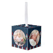 Elegant Baby's First Christmas Custom Name Photo  キューブオーナメント (裏面アングル)