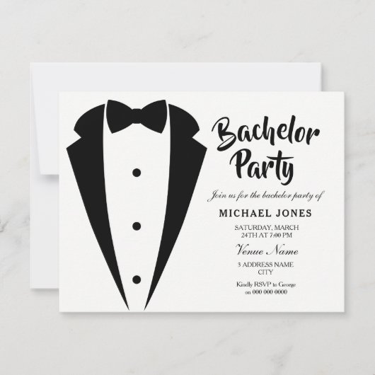Elegant Bachelor Party Invite in Suit & Tie 招待状 (正面)