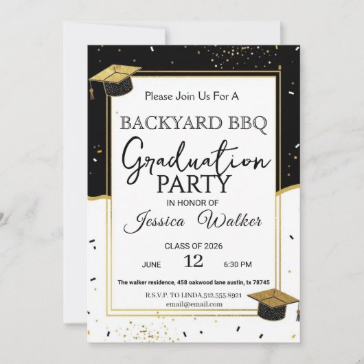 Elegant Backyard BBQ Graduation Party Invitation 招待状 (正面)