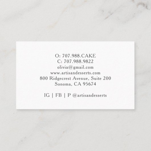 Elegant Bakery Baker Pastry Chef 名刺 (裏面)