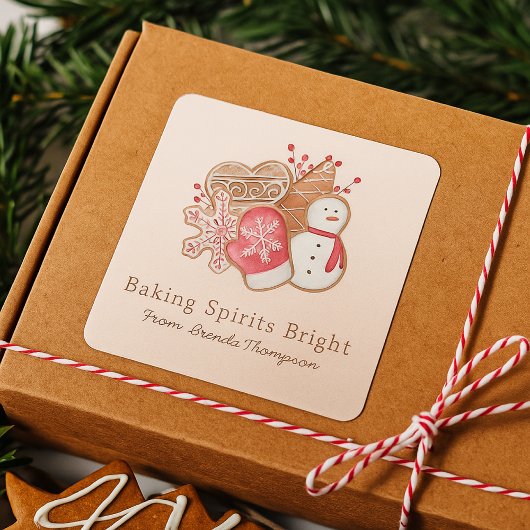 Elegant Baking Spirits Bright Christmas Cookie  スクエアシール