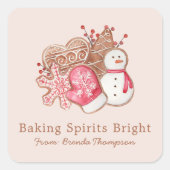 Elegant Baking Spirits Bright Christmas Cookie  スクエアシール (正面)