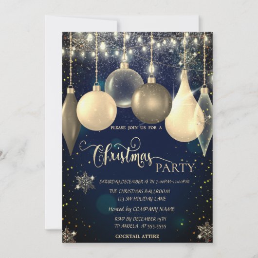 Elegant Balls,Lights Blue Christmas  招待状 (正面)