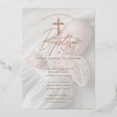 Elegant Baptism Christening Religious Cross Photo 箔招待状 (正面)