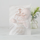 Elegant Baptism Christening Religious Cross Photo 箔招待状 (立ち正面)