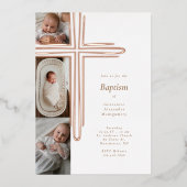 Elegant Baptism Christening Religious Cross Photo 箔招待状 (正面)