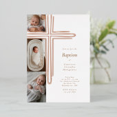 Elegant Baptism Christening Religious Cross Photo 箔招待状 (立ち正面)