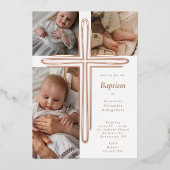 Elegant Baptism Christening Religious Photo Cross 箔招待状 (正面)