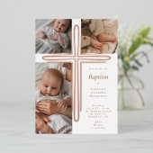 Elegant Baptism Christening Religious Photo Cross 箔招待状 (立ち正面)