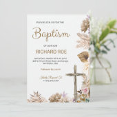 Elegant baptism invitation featuring floral accent 招待状 (スタンド正面)