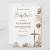 Elegant baptism invitation featuring floral accent 招待状 (正面)