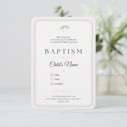 Elegant Baptism Invitation | Personalized 招待状 (スタンド正面)