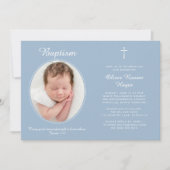 Elegant Baptism Religious Cross Photo Dusty Blue 招待状 (正面)