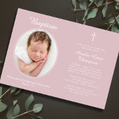 Elegant Baptism Religious Cross Photo Dusty Pink 招待状