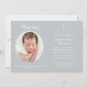 Elegant Baptism Religious Cross Photo Neutral Gray 招待状 (正面)