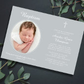 Elegant Baptism Religious Cross Photo Neutral Gray 招待状