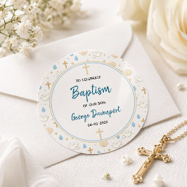 Elegant Baptism | Religious Kids Christening Party ラウンドシール