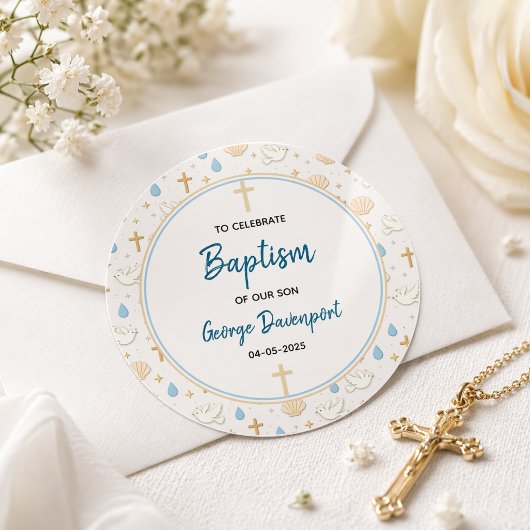 Elegant Baptism | Religious Kids Christening Party ラウンドシール