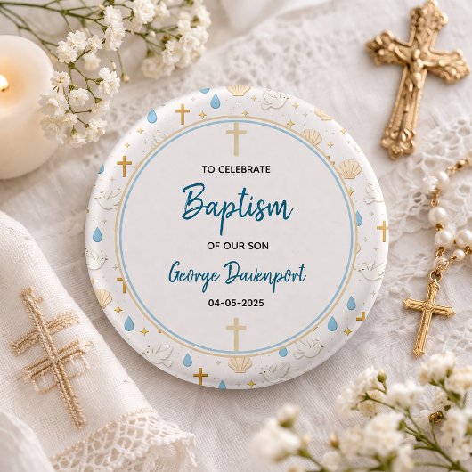 Elegant Baptism | Religious Kids Christening Party 缶バッジ