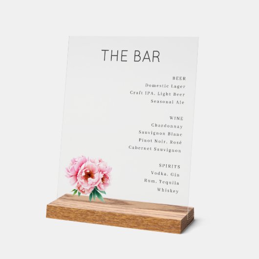 Elegant Bar Menu with Floral Touch アクリルサイン (傾斜)