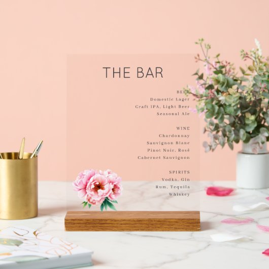 Elegant Bar Menu with Floral Touch アクリルサイン (ウェディング)