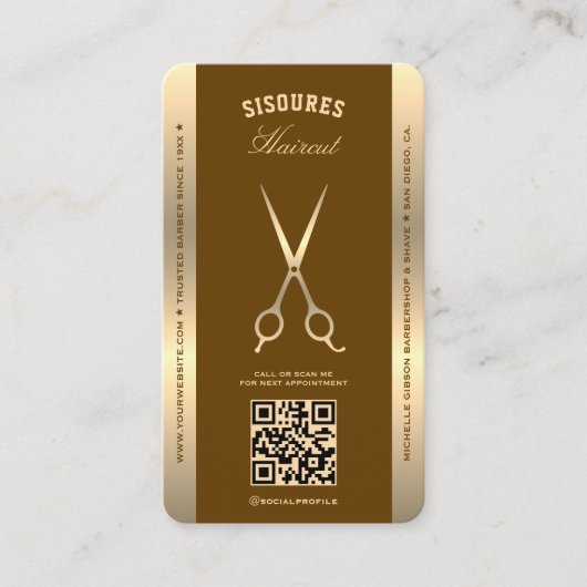 Elegant Barber Brown Barbershop Scissors Loyalty 名刺 (正面)