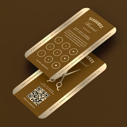 Elegant Barber Brown Barbershop Scissors Loyalty 名刺