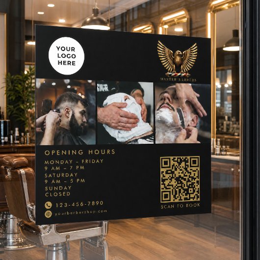 Elegant Barber Shop Golden Eagle Qr Code Logo ウィンドウサイン