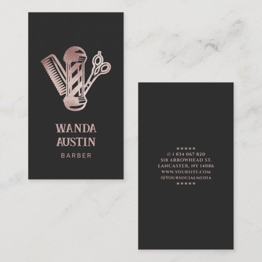 Elegant Barber Shop Rose Gold Glitter  名刺 (正面/裏面)