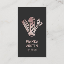 Elegant Barber Shop Rose Gold Glitter  名刺