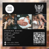 Elegant Barber Shop Silver Owl Qr Code Logo ウィンドウサイン (シート2)